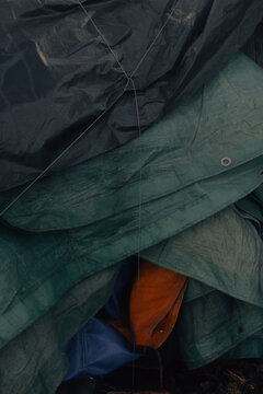 Colorful Tarps and Ropes in Outdoor Setting