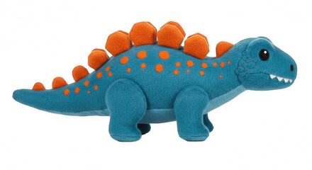Cute Blue and Orange Plush Stegosaurus Dinosaur Toy Isolated on Transparent PNG Background, plush toy, dinosaur, stegosaurus, stuffed animal, toy, blue, orange, kid's toy, baby toy, nursery, playful