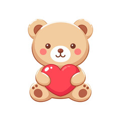 Fototapeta premium flat vector illustration of a cute teddy bear holding a red heart, ideal for websites or blogs conveying love, friendship, or childhood themes. The style is flat vector