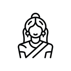 Black line icon for indian women