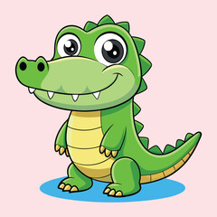 Fototapeta premium Cute cartoon crocodile with big eyes and friendly smile