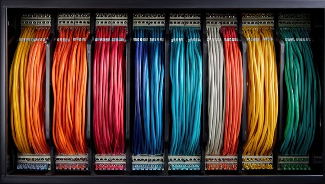 Colorful cables in organized trays