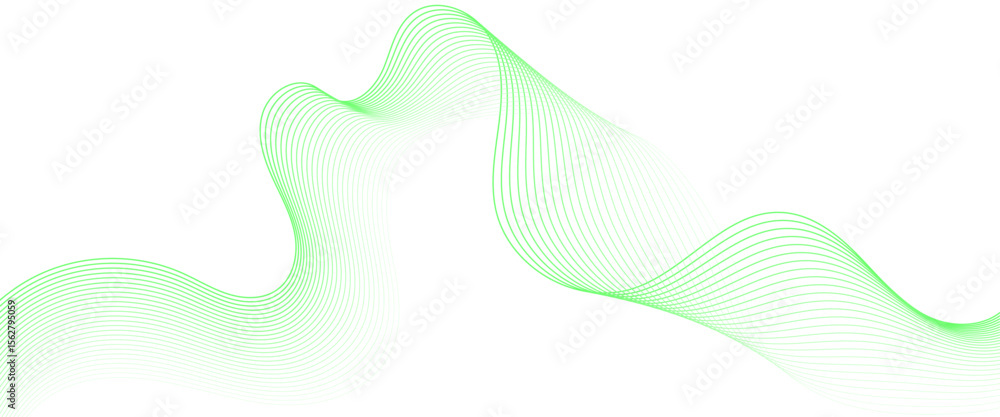 Poster vector abstract green line wave curve lines with flowing particles future technology concept