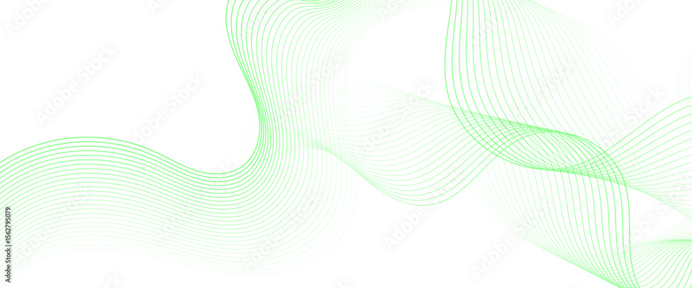Poster vector abstract green line wave curve lines with flowing particles future technology concept
