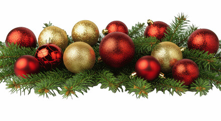Christmas Ornaments and Evergreen Garland Isolated on Transparent PNG Background, Christmas, ornaments, garland, festive, holiday, berries, celebration, seasonal