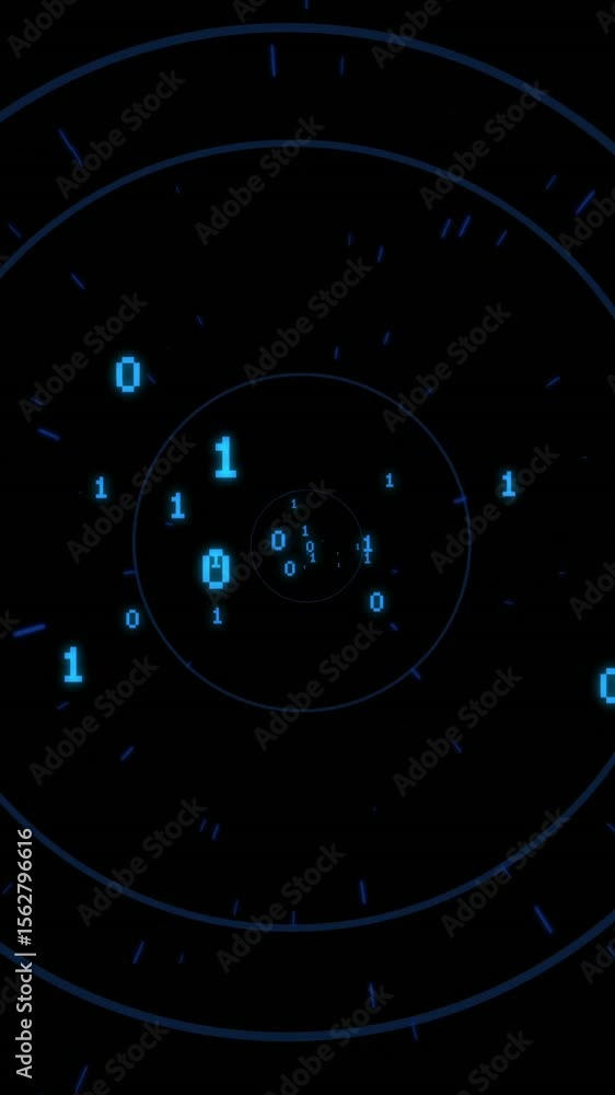 Poster animation of binary coding and data processing and fingerprint over dark background