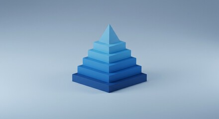 Blue 3D Rendered Step Pyramid on Light Blue Background