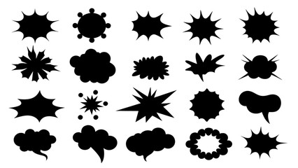 collection of Comic explosion speech bubble vector shapes, speech bubble silhouettes