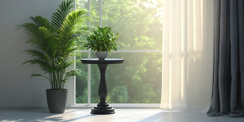 Indoor Green Plants by Sunlit Window with Elegant Decor 