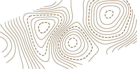 Vector illustration. Abstract topographic map. Golden dashed contour lines on white background