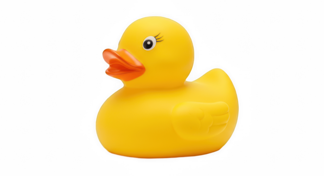Classic Yellow Rubber Duck Isolated on Transparent PNG Background, rubber duck, yellow duck, bath toy, children's toy, water, tub