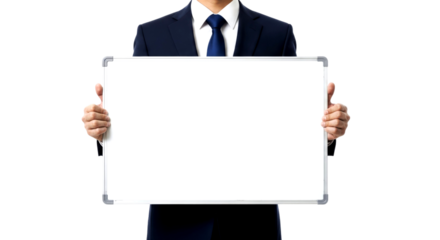 Businessman Holding Blank Whiteboard: Perfect for Your Message