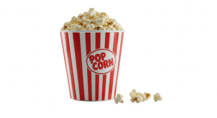 Striped Popcorn Bucket with Popcorn Isolated on Transparent PNG Background, popcorn, popcorn bucket, movie snack, snack, cinema, film, food, delicious
