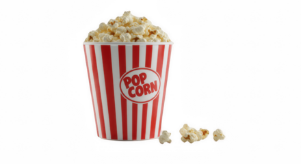 Popcorn Bucket with Popcorn Isolated on Transparent PNG Background	