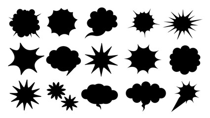 collection of Comic explosion speech bubble vector shapes, speech bubble silhouettes