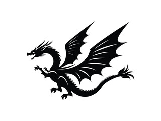 Mythical dragon silhouette. Beautiful black silhouette of a majestic flying dragon. Suitable for book covers and branding elements.