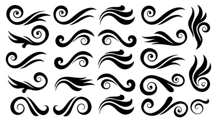 Set of Abstract Tribal Swirl and Spiral Design Elements.Black Vector Tattoo Style Collection.