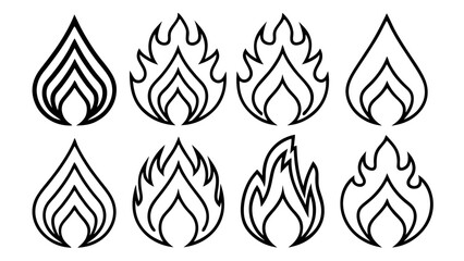 Fire flame line set icons in line art style collection