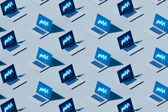  Repeating Pattern of Laptops with Data Charts