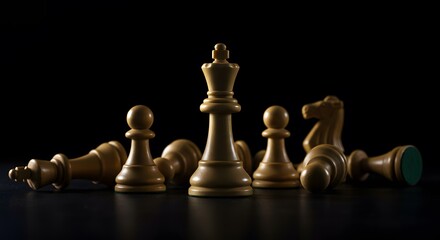 Chess Game Strategy: The King Stands Tall Amidst Fallen Pieces