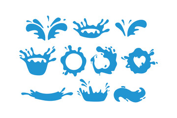 Collection of Blue Water Splashes and Droplets