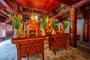 Interior altar of the Temple of Literature in Hanoi, Vietnam, featuring Chinese philosopher Confucius.