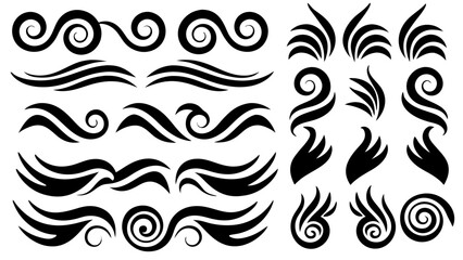 Set of Abstract Tribal Swirl and Spiral Design Elements.Black Vector Tattoo Style Collection.