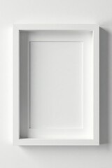 Crisp white square frame with subtle shadow, matted detail , art, photo display