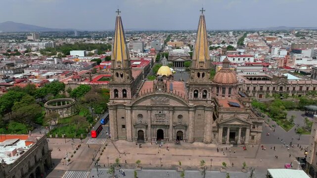 Roman Catholic cathedral of Guadalajara in Mexico. Aerial