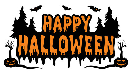 Happy Halloween typography with flying bats vector.