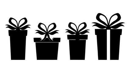  Gift boxes with ribbon icons Set. Gift box flat silhouette set.