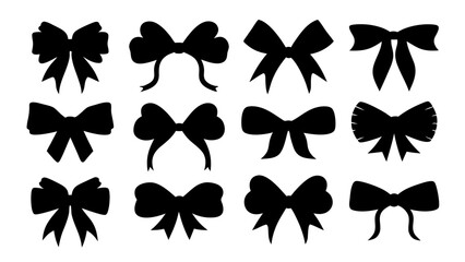 set of ribbon silhouette vector
