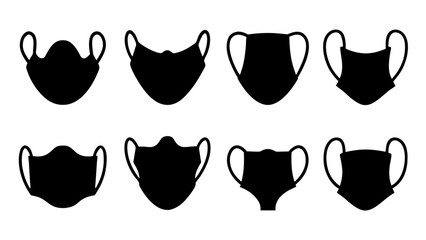 Set of face mask icons silhouette vector on tranparent background