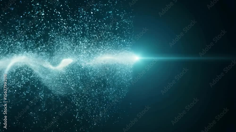 Poster abstract teal particle stream: digital art background