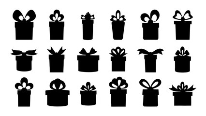  Gift boxes with ribbon icons Set. Gift box flat silhouette set.