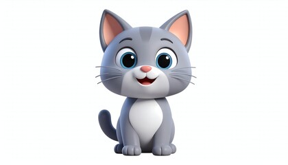 Obraz premium Cute Cartoon Cat on White.