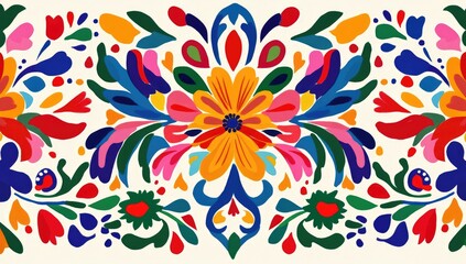 Vibrant floral border with bold colors and  intricate designs