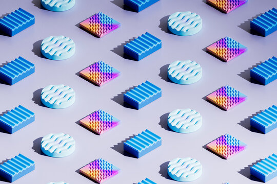  Colorful Wave Shapes in Grid on Purple Surface