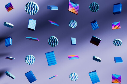  Floating Colorful Wave Blocks on Gradient Background
