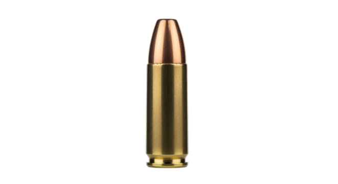 Close-up of a 9mm Parabellum Bullet: Detailed Macro Photography of Ammunition Cartridge