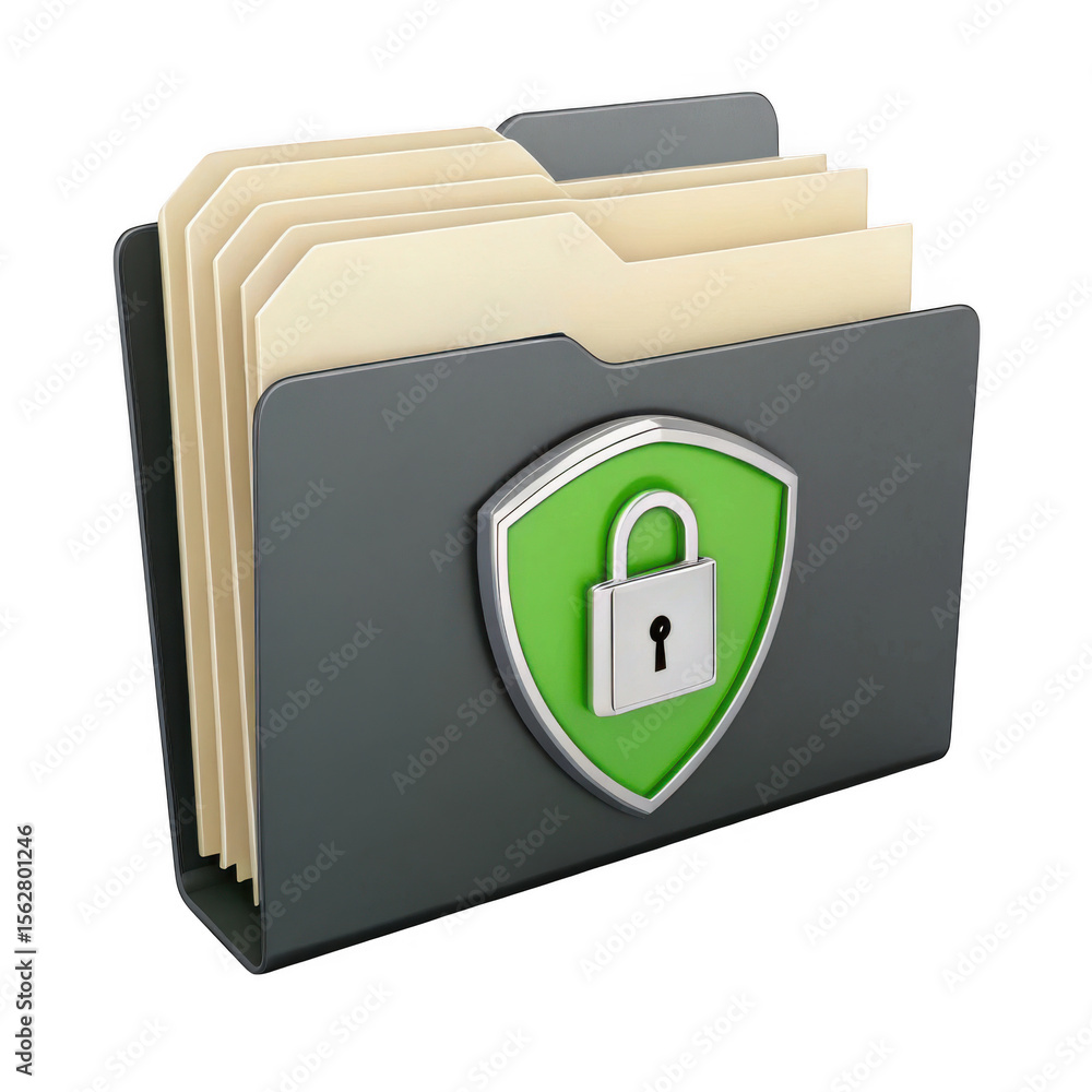 Poster 3d secure folder with padlock icon isolated on transparent background