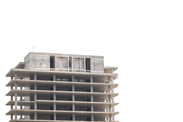 Rough construction completed building in png format. Architecture idea concept. High rise building.