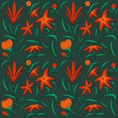 Seamless floral pattern with green leaves