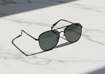 Black Aviator Sunglasses on Marble Background | Product Photography for Eyewear Fashion and Lifestyle Advertising
