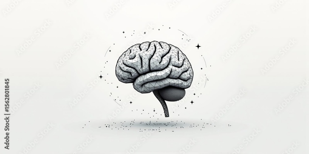 Poster artificial intelligence, creativity and innovation concept with low polygon geometric brain surround