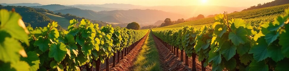 Sun-Drenched Vineyard Ripe Grapes Ready for Harvest on a Lush Hillside