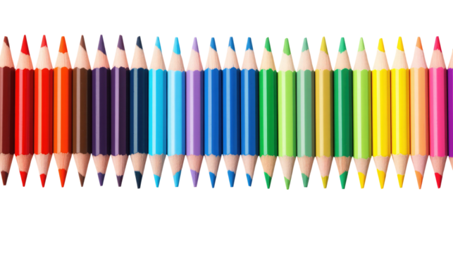 Rainbow Colored Pencils Arranged on Transparent Background

