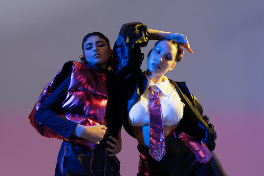 Expressive models in editorial shoot with saturated lights