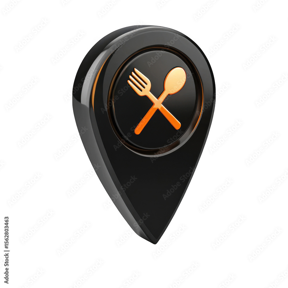 Poster 3d location pin with fork and spoon icon isolated on transparent background