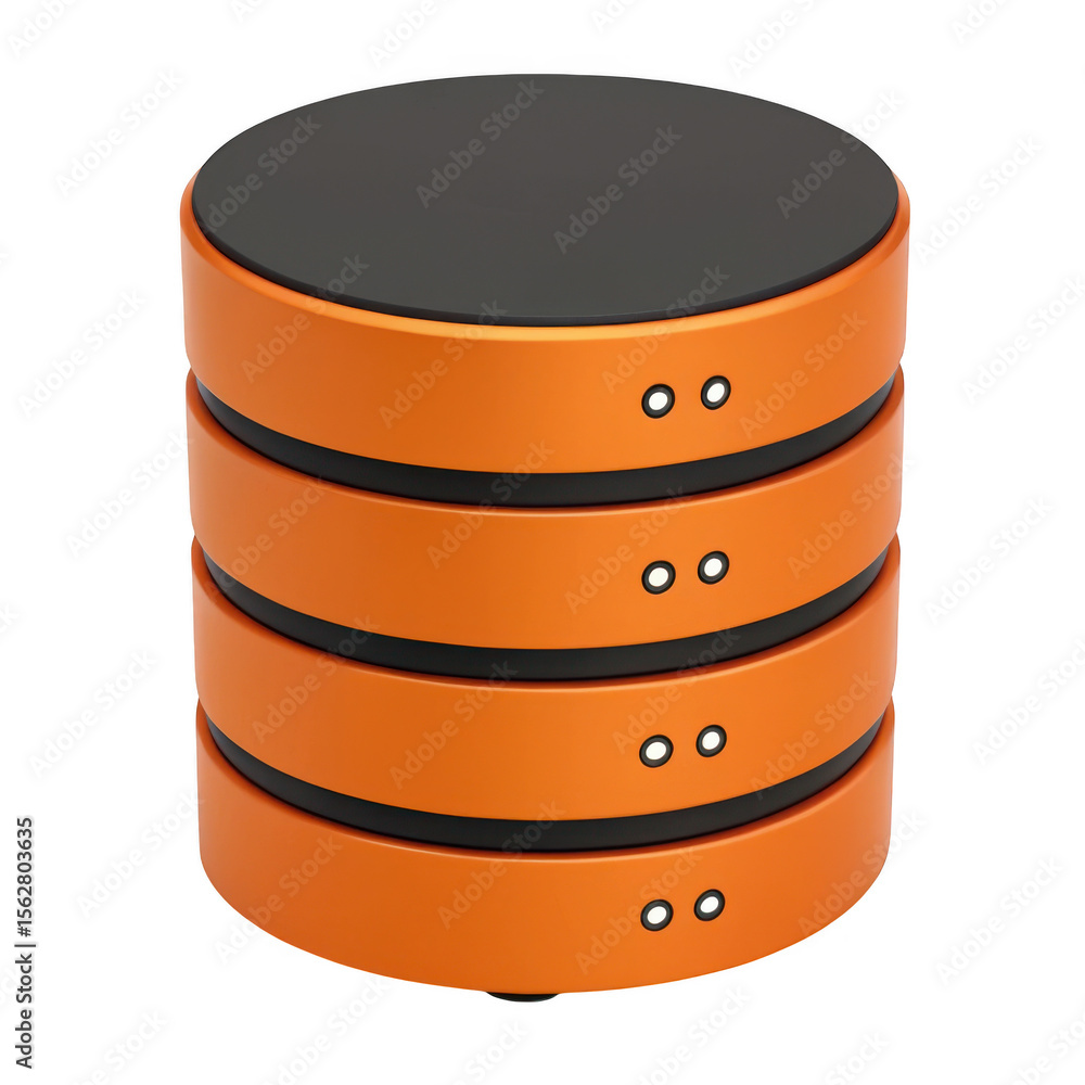 Poster 3d stacked database servers with orange casing isolated on transparent background